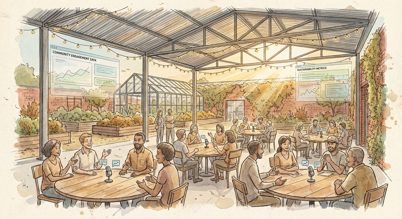 Lively Sunday community gathering with guests at tables