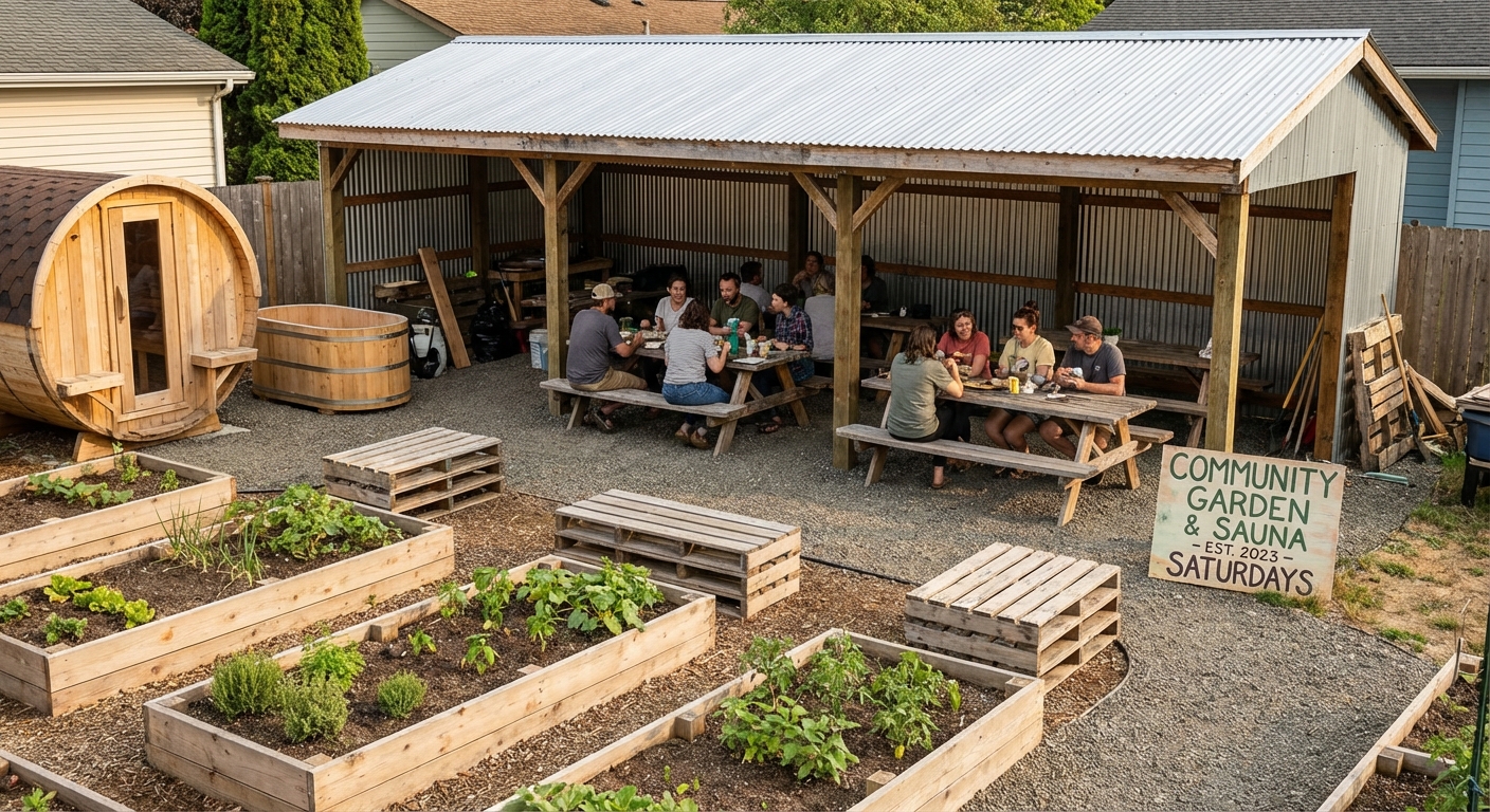 Packed Saturday event with dining and garden activity zones