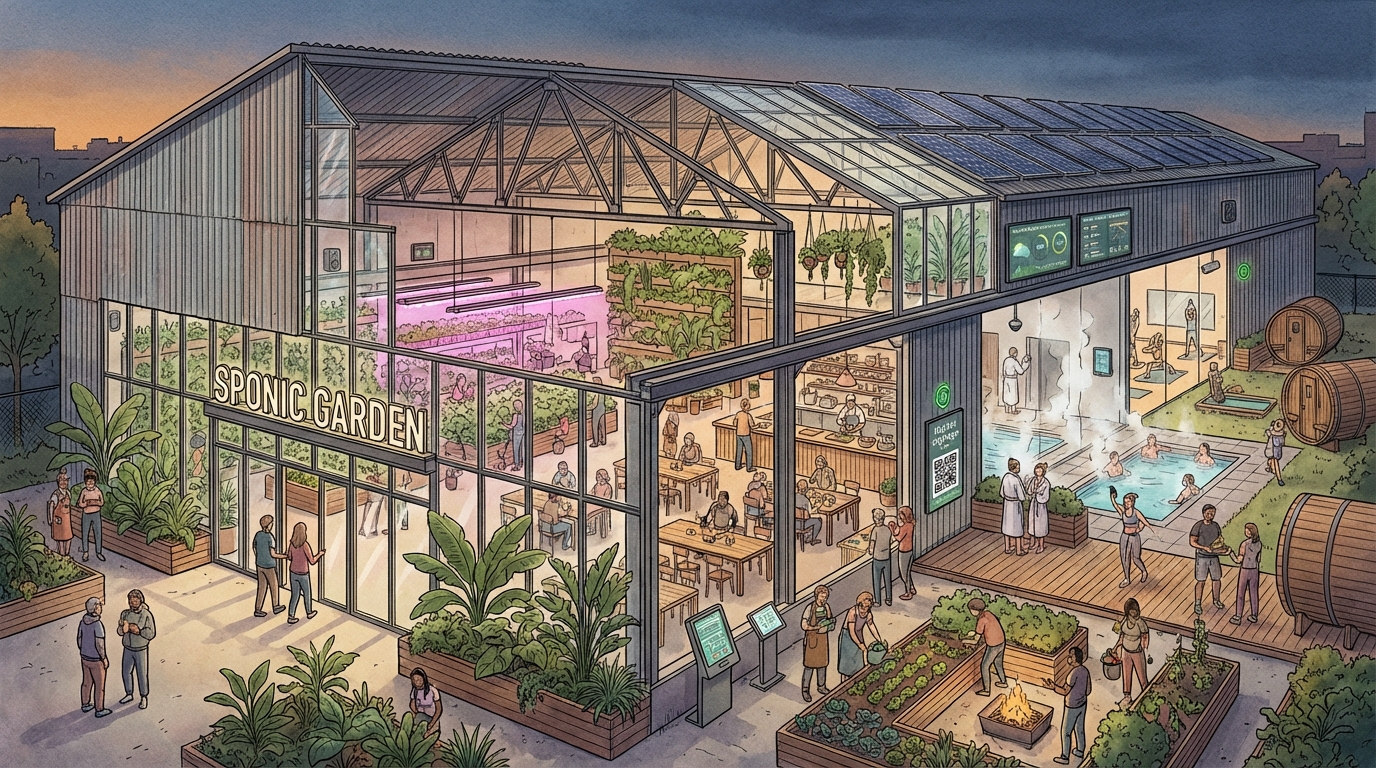 The Sponic Garden warehouse-greenhouse complex